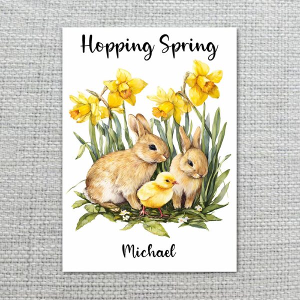Cozy Bunny Family in Meadow Card Heartwarming Spring Modern Digital Stationery Card