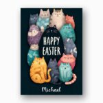 Cuddly Cat Pile Happy Easter Card Kawaii Animal Downloadable Home Print Card