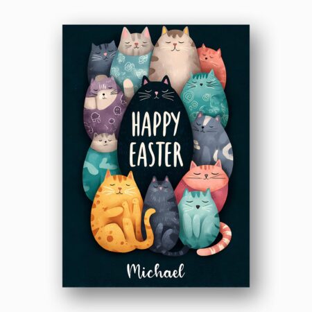 Cuddly Cat Pile Happy Easter Card Kawaii Animal Downloadable Home Print Card