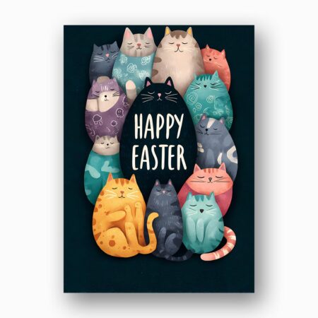 Cuddly Cat Pile Happy Easter Card Kawaii Animal Downloadable Home Print Card