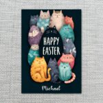 Cuddly Cat Pile Happy Easter Card Kawaii Animal Downloadable Home Print Card