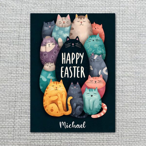 Cuddly Cat Pile Happy Easter Card Kawaii Animal Downloadable Home Print Card