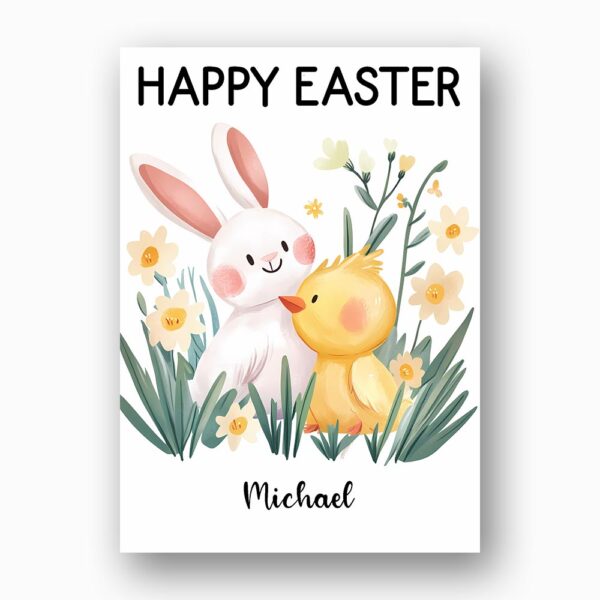 Cute Bunny Hugging Chick Easter Greeting Soft Pastel Floral Diy Printable Card Stationery