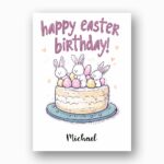 Cute Easter Birthday Cake Greeting Card Bunny Eggs Birthday Botanical Watercolor Printable Card