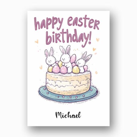Cute Easter Birthday Cake Greeting Card Bunny Eggs Birthday Botanical Watercolor Printable Card