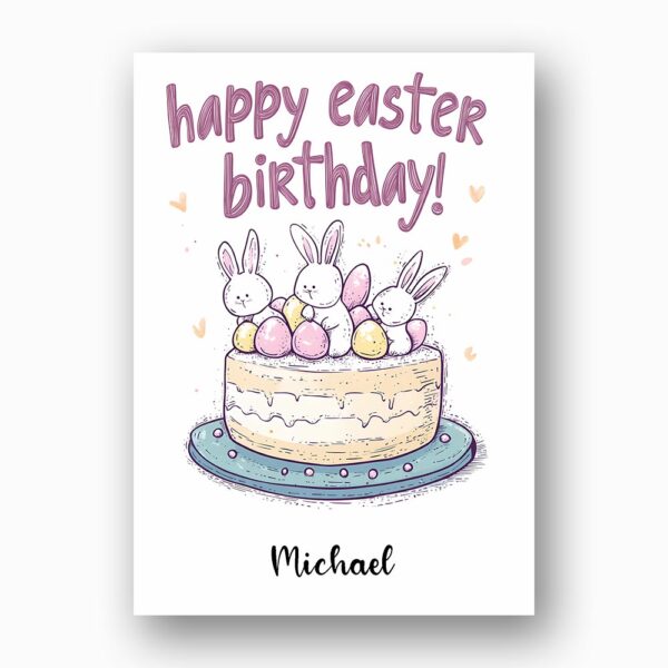 Cute Easter Birthday Cake Greeting Card Bunny Eggs Birthday Botanical Watercolor Printable Card