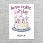 Cute Easter Birthday Cake Greeting Card Bunny Eggs Birthday Botanical Watercolor Printable Card