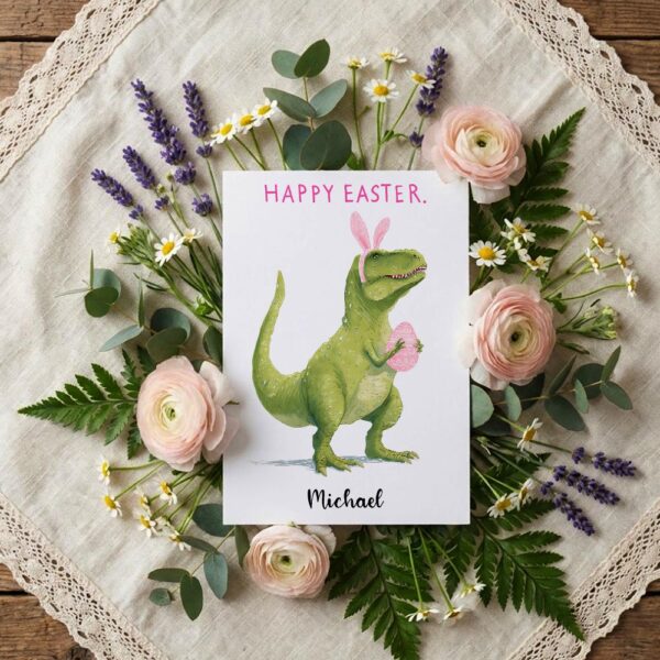 Cute Green Dinosaur Easter Greeting Rawr Some Holiday Editable Home Printing File