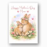 Cute Mother And Baby Rabbit Happy Mothers Day Mum Bunny Illustration Printable Keepsake Card