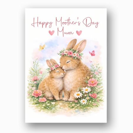 Cute Mother And Baby Rabbit Happy Mothers Day Mum Bunny Illustration Printable Keepsake Card