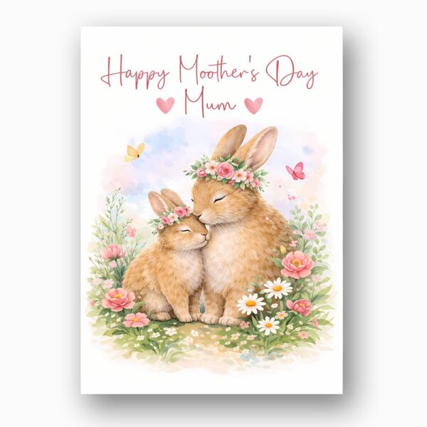 Cute Mother And Baby Rabbit Happy Mothers Day Mum Bunny Illustration Printable Keepsake Card