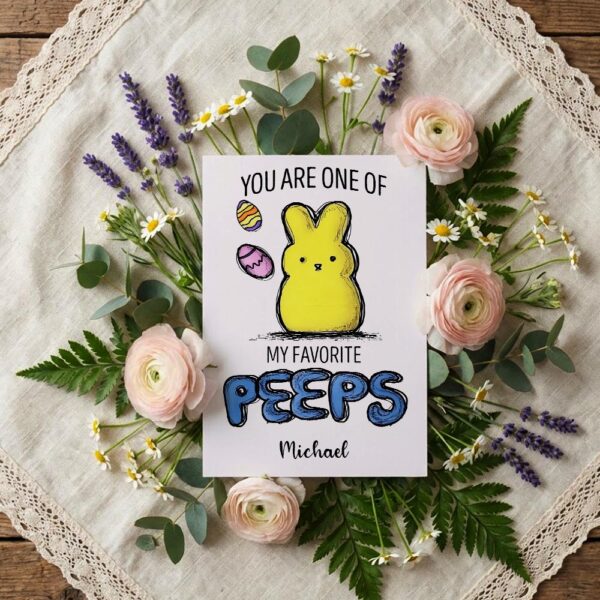 Cute Peep Bunny My Favorite Peeps Card Sweet Easter Pun Editable Botanical Gift Card