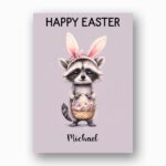 Cute Raccoon with Bunny Ears Card Purple Pastel Animal Downloadable Home Print Card