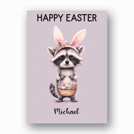 Cute Raccoon with Bunny Ears Card Purple Pastel Animal Downloadable Home Print Card