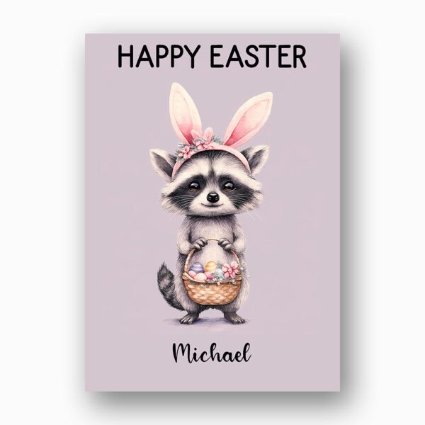 Cute Raccoon with Bunny Ears Card Purple Pastel Animal Downloadable Home Print Card