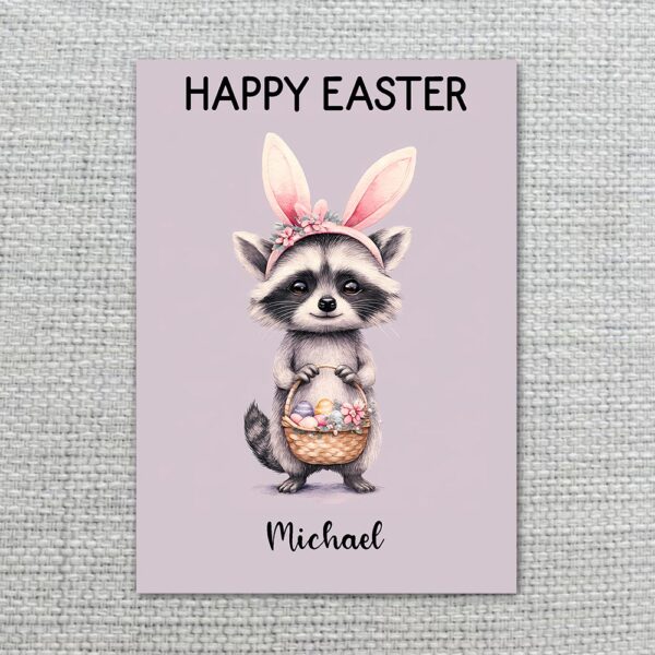 Cute Raccoon with Bunny Ears Card Purple Pastel Animal Downloadable Home Print Card