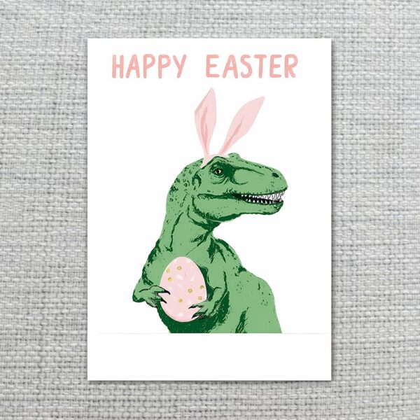 Dark Green Aesthetic DinoBunny Card Modern Monster Holiday Instant Printable Watercolor Card