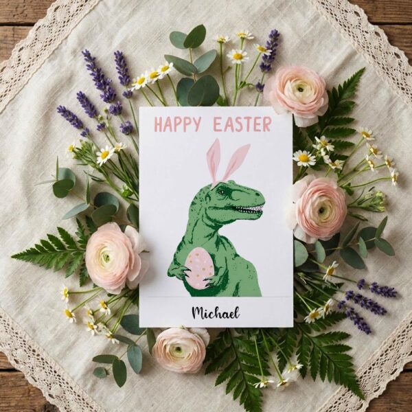 Dark Green Aesthetic DinoBunny Card Modern Monster Holiday Instant Printable Watercolor Card