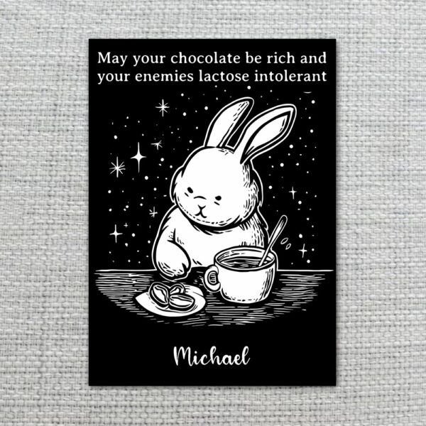 Dark Humor Bunny Coffee Card Rich Chocolate Lactose Intolerant Printable 5X7 Greeting Template