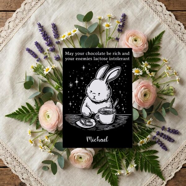 Dark Humor Bunny Coffee Card Rich Chocolate Lactose Intolerant Printable 5X7 Greeting Template