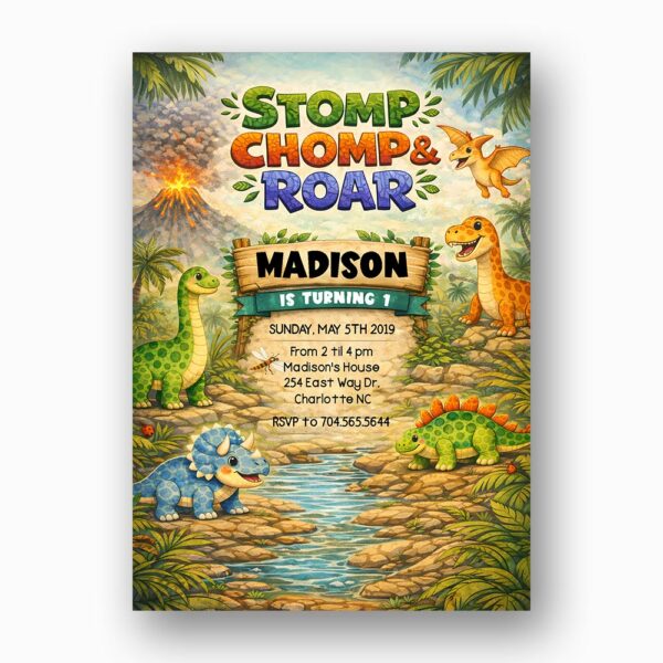 Dark Textured Jungle Dinosaur Volcano Night Customizable Digital Keepsake