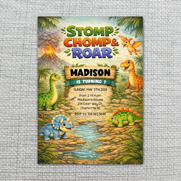 Dark Textured Jungle Dinosaur Volcano Night Customizable Digital Keepsake