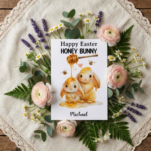 Dripping Honey Bunny Greeting Whimsical Bee Honey Instant Access Greeting Card