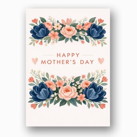 Elegant Blue Pink Floral Happy Mothers Day Flower Frame 300 Dpi High Res Printable