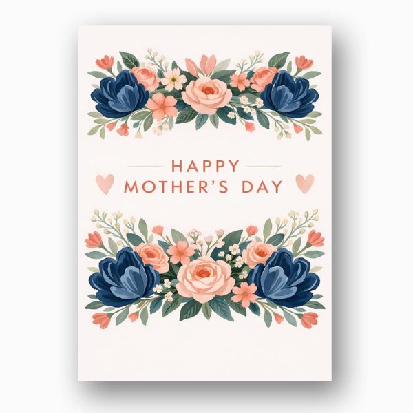 Elegant Blue Pink Floral Happy Mothers Day Flower Frame 300 Dpi High Res Printable