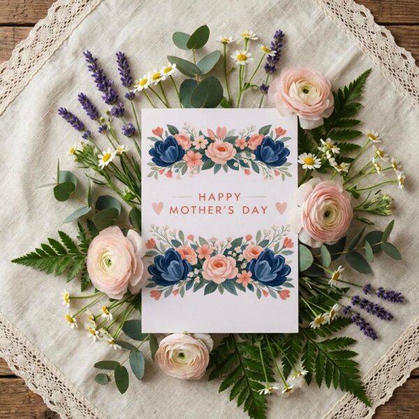 Elegant Blue Pink Floral Happy Mothers Day Flower Frame 300 Dpi High Res Printable