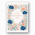 Floral Happy Mothers Day Pink Blue Roses Flower Wreath Customizable Watercolor Greeting