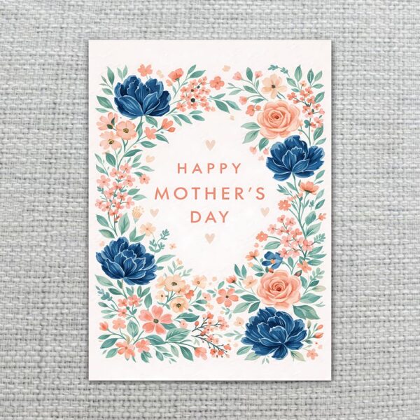 Floral Happy Mothers Day Pink Blue Roses Flower Wreath Customizable Watercolor Greeting