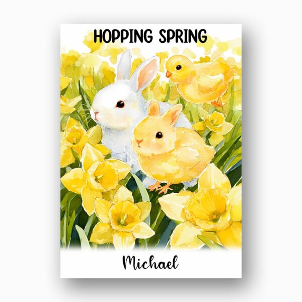 Fluffy Bunny in Yellow Flowers Greeting Hand Painted Nature Botanical Watercolor Printable Card