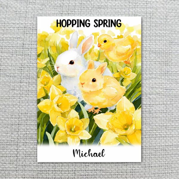 Fluffy Bunny in Yellow Flowers Greeting Hand Painted Nature Botanical Watercolor Printable Card