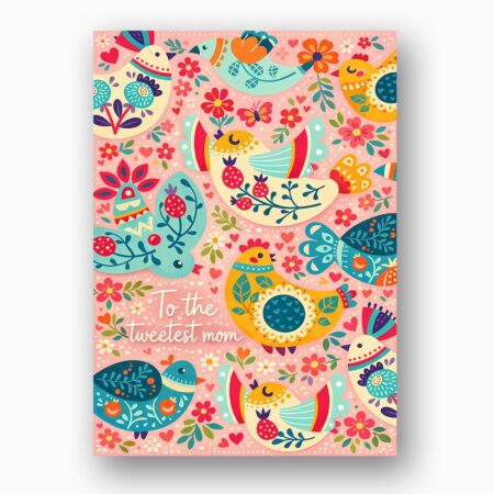Folk Art To The Sweetest Mom Colorful Bird Pattern Botanical Watercolor Printable Card
