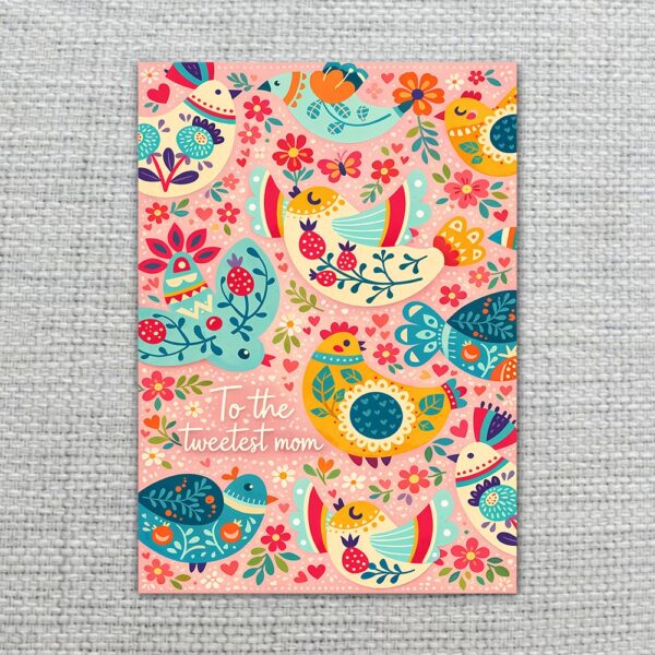 Folk Art To The Sweetest Mom Colorful Bird Pattern Botanical Watercolor Printable Card