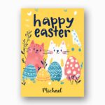 Fun Pop Art Cats Bunny Card Vibrant Yellow Easter Printable 5X7 Greeting Template