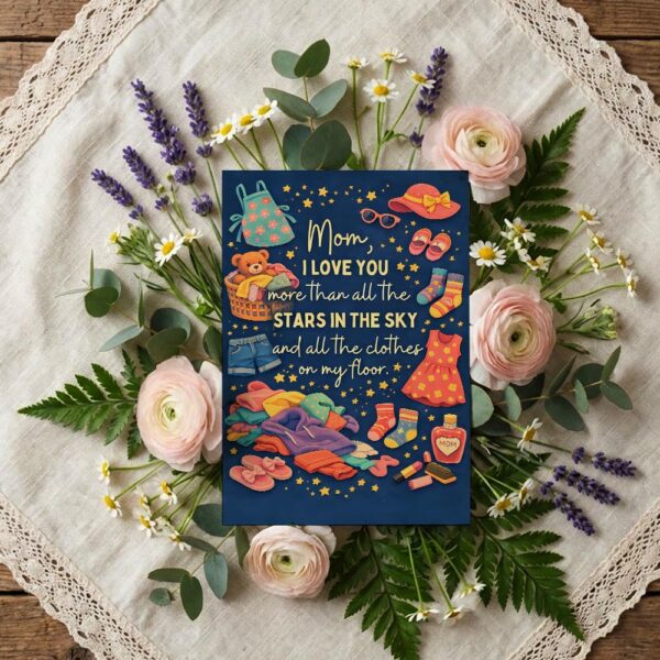 Funny Mothers Day Mom I Love You More Than Stars And Laundry Editable Digital Greeting Template