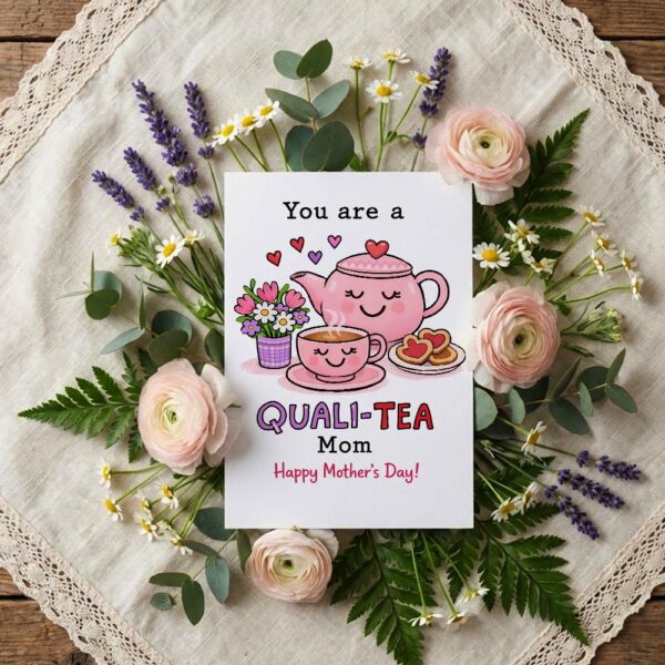 Funny Mothers Day Quali Tea Mom Teapot Cookies Illustration 300 Dpi High Res Printable