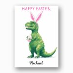 Funny TRex with Bunny Ears Card Unique Dinosaur Easter Egg Hunt Downloadable Sentiment Card