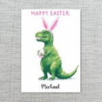 Funny TRex with Bunny Ears Card Unique Dinosaur Easter Egg Hunt Downloadable Sentiment Card