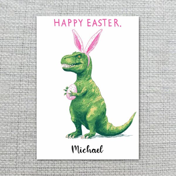 Funny TRex with Bunny Ears Card Unique Dinosaur Easter Egg Hunt Downloadable Sentiment Card