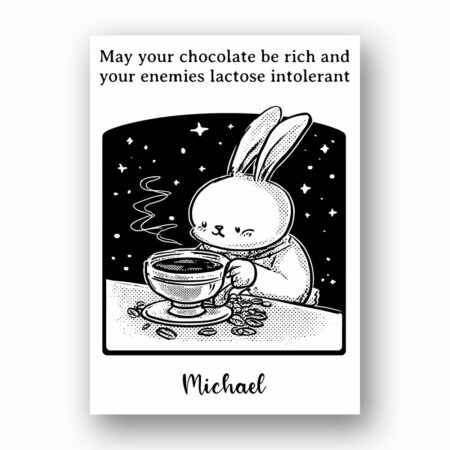 Grumpy Coffee Bunny Easter Greeting Sarcastic Adult Humor High Resolution Botanical Print