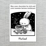 Grumpy Coffee Bunny Easter Greeting Sarcastic Adult Humor High Resolution Botanical Print