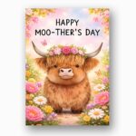 Happy Moo Thers Day Highland Cow Floral Pink Flower Meadow Personalizable Digital Print