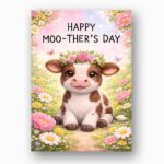 Happy Moothers Day Baby Cow Flowers Meadow High Quality Digital Stationery