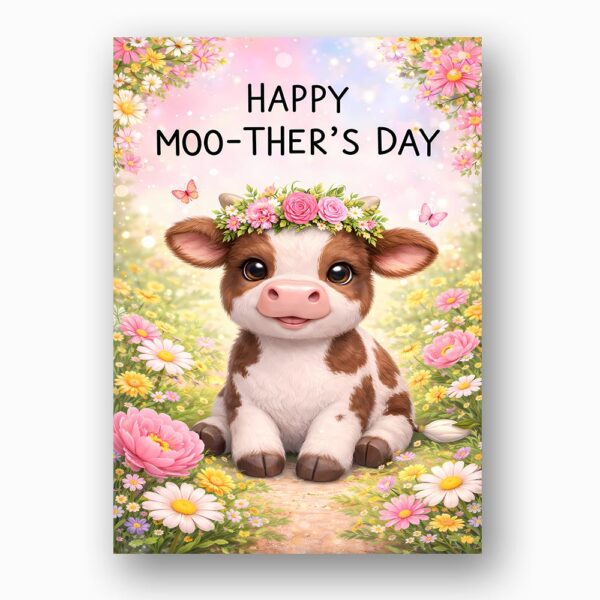Happy Moothers Day Baby Cow Flowers Meadow High Quality Digital Stationery