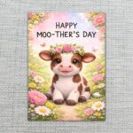 Happy Moothers Day Baby Cow Flowers Meadow High Quality Digital Stationery