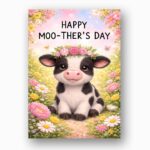 Happy Moothers Day Cow Floral Illustration Professional Quality Printable Card