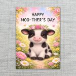 Happy Moothers Day Cow Floral Illustration Professional Quality Printable Card